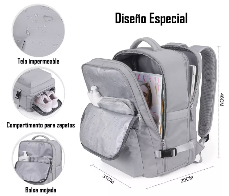 MOCHILA DE VIAJE IMPERMEABLE AVIÓN APROBADO CAPACIDAD DE 40L - 2