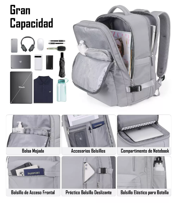 MOCHILA DE VIAJE IMPERMEABLE AVIÓN APROBADO CAPACIDAD DE 40L - 3