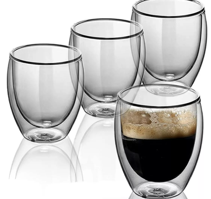 TAZA CAFE EXPRESSO 4 VASOS VIDRIO DOBLE PARED TÉRMICA 80 ML - 1