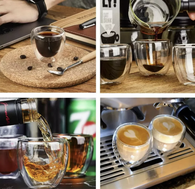 TAZA CAFE EXPRESSO 4 VASOS VIDRIO DOBLE PARED TÉRMICA 80 ML - 4