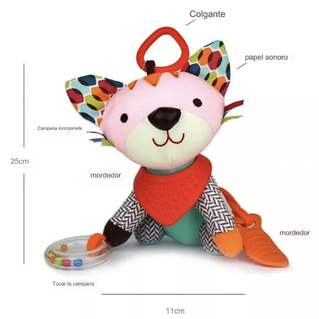 JUGUETE PELUCHE LEON SENSORIAL SONAJERO CON MORDEDOR - 3