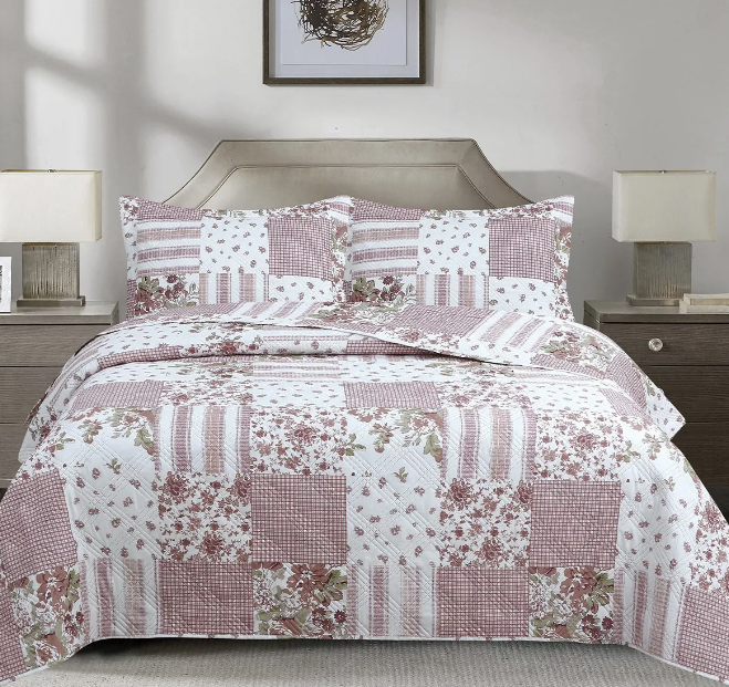 QUILT ANDES ESTAMPADO PATCHWORK ROSADO 2 PLAZAS - 1
