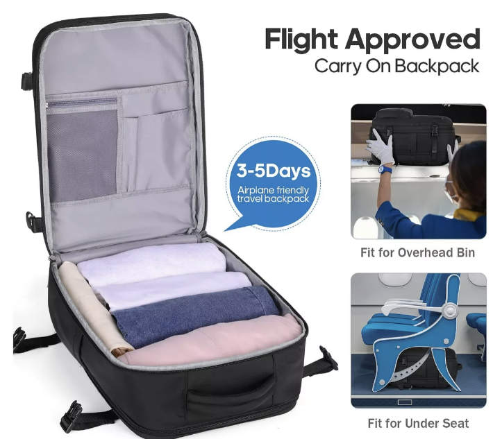 MOCHILA DE VIAJE IMPERMEABLE AVIÓN APROBADO CAPACIDAD DE 40L NEGRO - 4