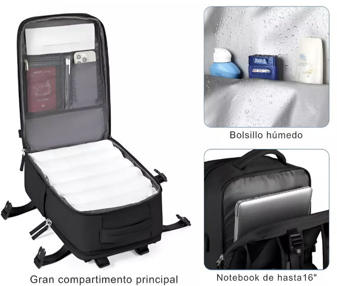 MOCHILA VIAJE EXPANDIBLE CON USB VIRAL PARA CABINA DE AVIÓN - 3