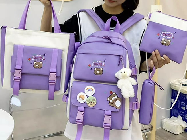 SET MOCHILA ESCOLAR 5 PIEZAS DE NIÑA CON LONCHERA+ESTUCHE - 2