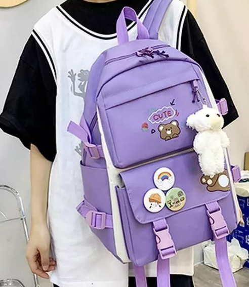 SET MOCHILA ESCOLAR 5 PIEZAS DE NIÑA CON LONCHERA+ESTUCHE - 4