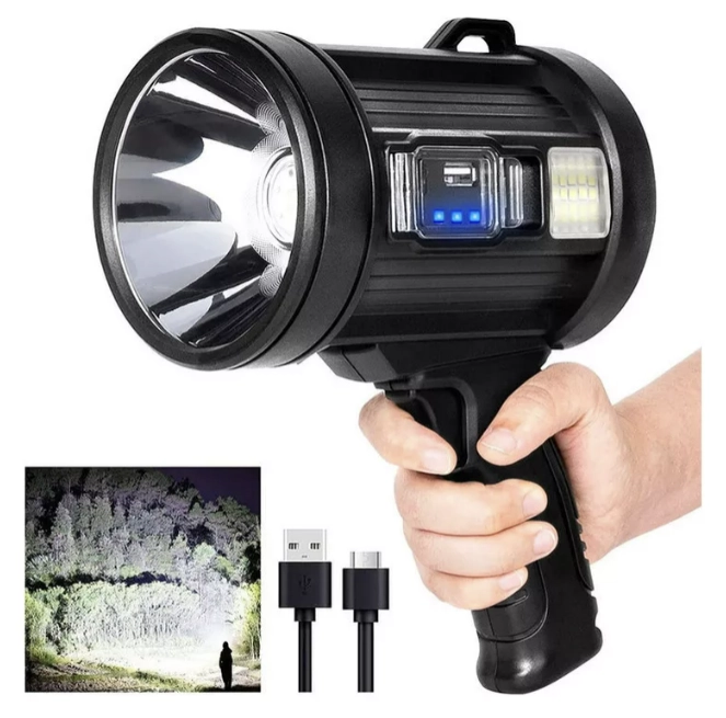LINTERNA PORTÁTIL SPOTLIGHT DE 90000 LÚMENES CON ENFOQUE LED, COLOR NEGRO, LUZ BLANCA - 1