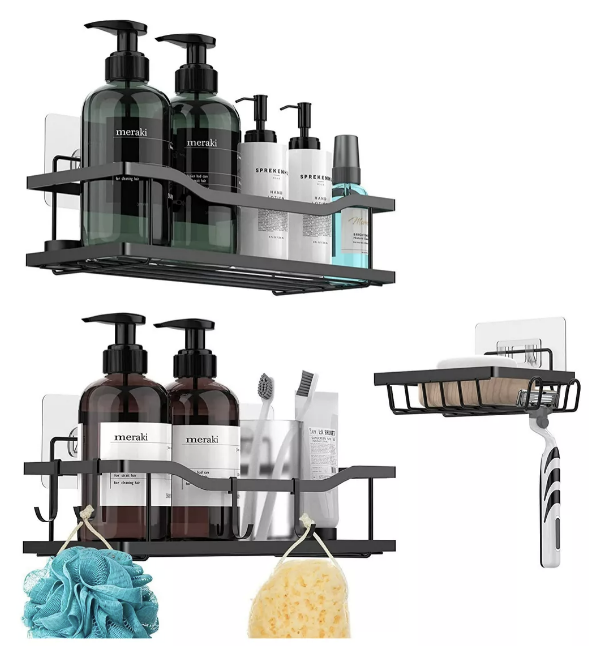 ORGANIZADOR DE DUCHA REPISA BAÑO ADHESIVO SET 3 INOXIDABLE - 1