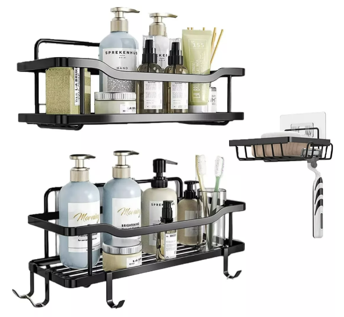 ORGANIZADOR DE DUCHA REPISA BAÑO ADHESIVO SET 3 INOXIDABLE - 2
