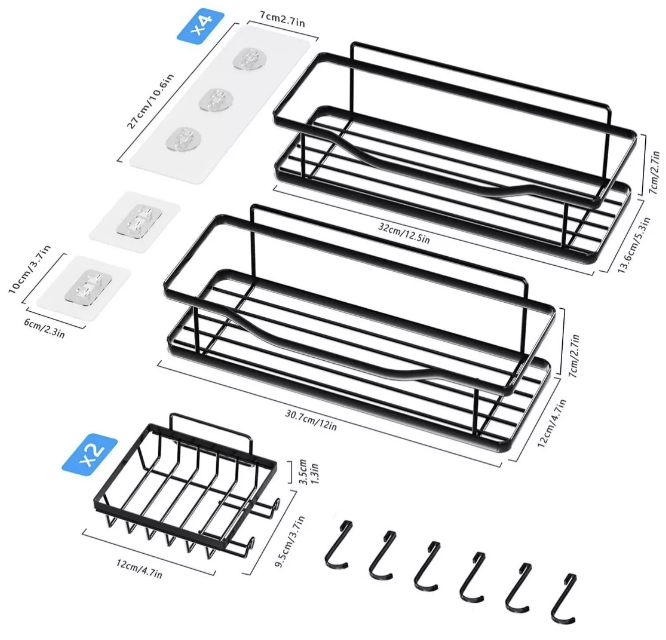 ORGANIZADOR DE DUCHA REPISA BAÑO ADHESIVO SET 3 INOXIDABLE - 4