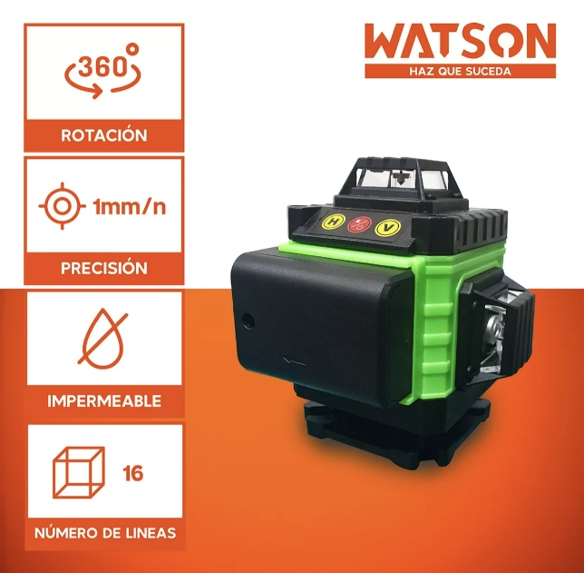 NIVEL LÁSER 16 LÍNEAS WATSON AUTO + 2 BATERÍAS + TRÍPODE - 1