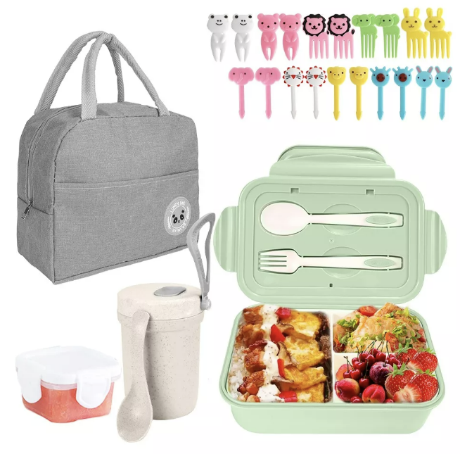 BOLSO LONCHERA TÉRMICA Y FIAMBRERA SET PARA NIÑOS ADULTOS GRIS - 1