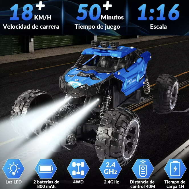 CARRO RIQUI CONTROL REMOTO ESCALADA JUGUETES NIÑOS + 2 PILAS - 2