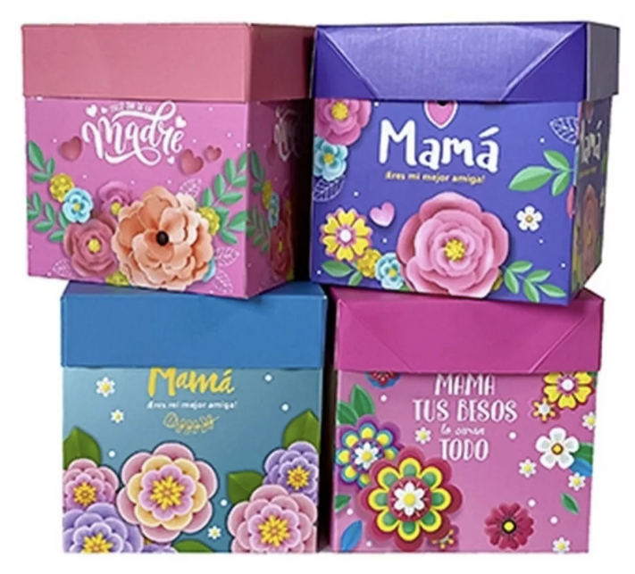 CAJA REGALO DÍA DE LA MAMÁ 22 X 22 CM COTILLÓN ACTIVARTE MORADO - 1