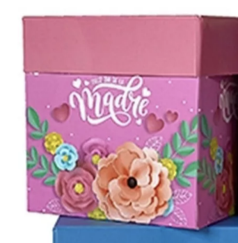 CAJA REGALO DÍA DE LA MAMÁ 22 X 22 CM COTILLÓN ACTIVARTE MORADO - 2