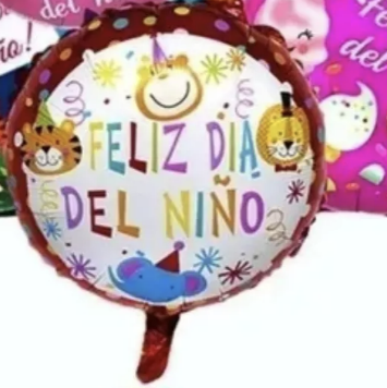 GLOBOS PAPEL METÁLICOS FELIZ DIA DEL NIÑO CON VARILLA 45CM ROSADO - 2
