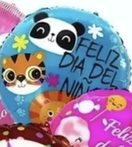 GLOBOS PAPEL METÁLICOS FELIZ DIA DEL NIÑO CON VARILLA 45CM ROSADO - 3