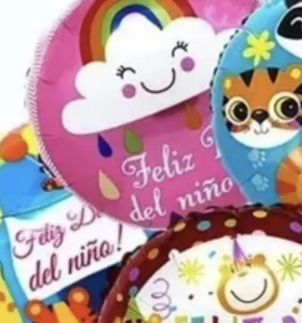 GLOBOS PAPEL METÁLICOS FELIZ DIA DEL NIÑO CON VARILLA 45CM ROSADO - 4