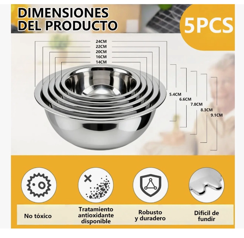 5 Bowls de Acero Inoxidable Compacto y Elegante - 2
