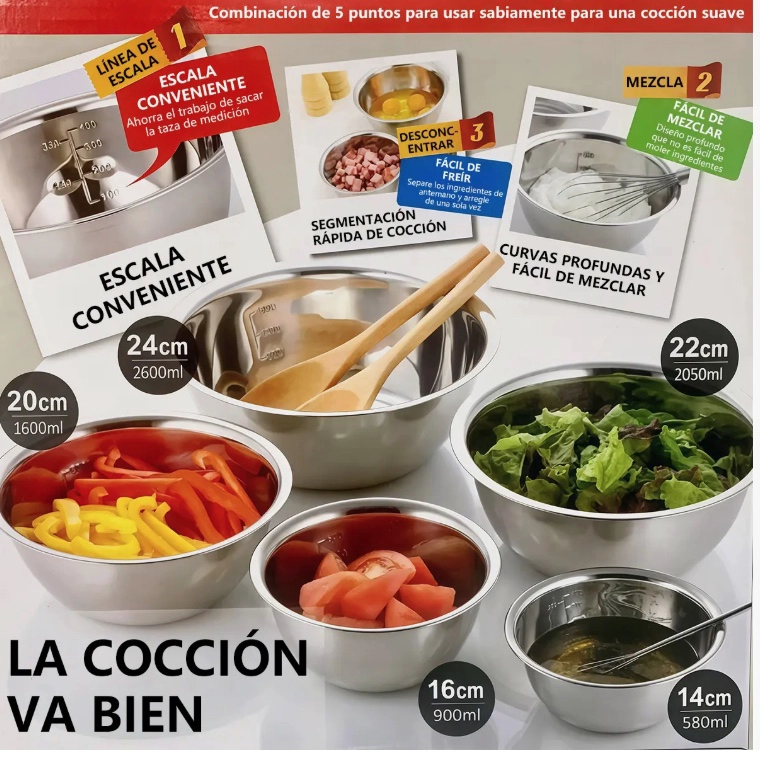 5 Bowls de Acero Inoxidable Compacto y Elegante - 3