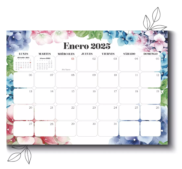 PLANIFICADOR CALENDARIO MENSUAL 2025 ENCOLADO AL LOMO - 1