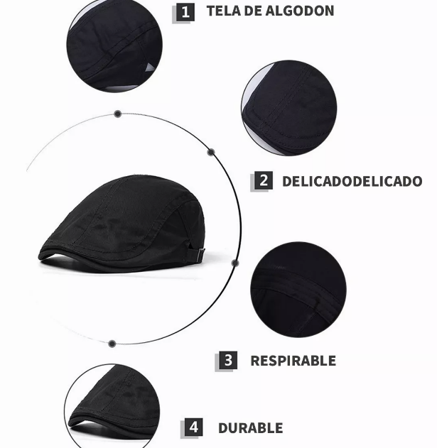 BOINA RIQUI NEGRO CLÁSICA AJUSTABLE HOMBRES CON ESTILO ELEGANTE - 4