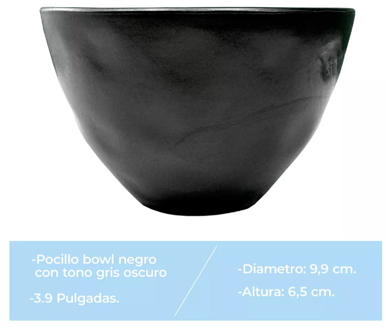 POCILLO BOWL CUENCO DE CERÁMICA REDONDO NEGRO 9.9X6.5CM X6 - 3