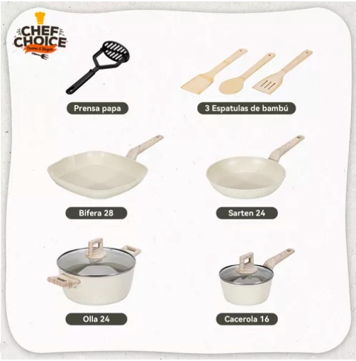 BATERIA COCINA ANTIADHERENTE GRANITO BIFERA ALUMINIO 10 PCS - 2
