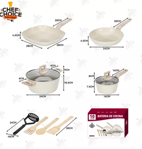 BATERIA COCINA ANTIADHERENTE GRANITO BIFERA ALUMINIO 10 PCS - 7