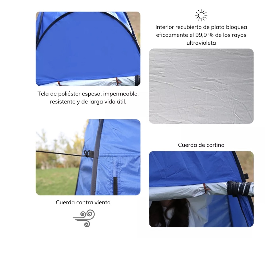 CARPA CASETA VESTIDOR 2P UV + DUCHA 40 L + BAÑO PORTÁTIL - 6