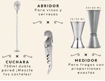 JUEGO BARTENDER COCTELERA UTENSILIOS - 5
