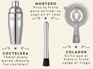 JUEGO COCTELERA SET UTENSILIOS BAR INOXIDABLE 12 PZS COLOR BAMBÚ NATURAL - 4