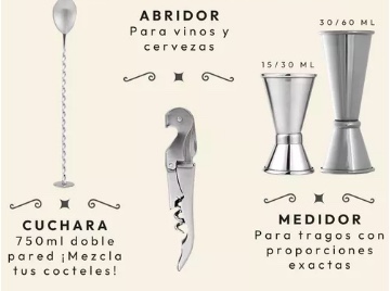 JUEGO COCTELERA SET UTENSILIOS BAR INOXIDABLE 12 PZS COLOR BAMBÚ NATURAL - 5