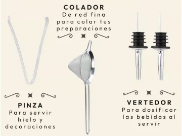 JUEGO COCTELERA SET UTENSILIOS BAR INOXIDABLE 12 PZS COLOR BAMBÚ NATURAL - 6
