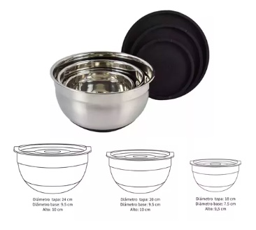 SET 3 BOWLS CON TAPA ACERO INOXIDABLE - 2