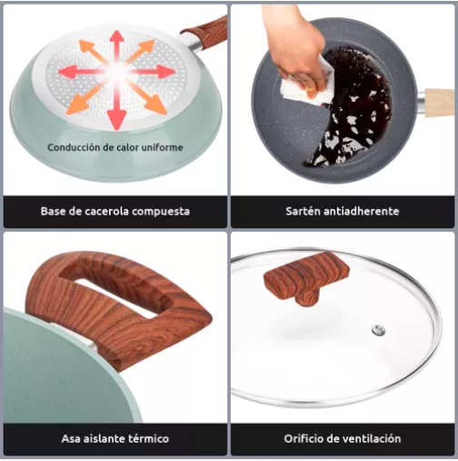 BATERIA DE COCINA GRANITO ANTIADHERENTE 10 PIEZAS - 4