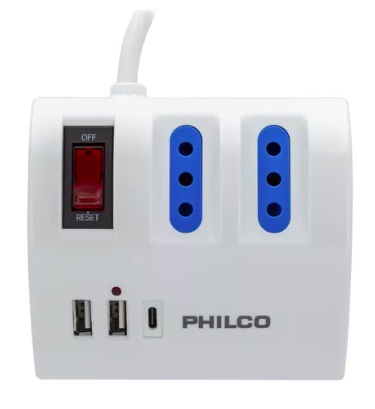 EXTENSIÓN ALARGADOR ESCRITORIO AC/USB-C 3.0 PHILCO 2044B COLOR BLANCO - 3