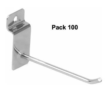 PACK 100 GANCHOS GANCHERAS PANEL RANURADO 15 CM EXHIBIDOR COLOR PLATEADO - 2