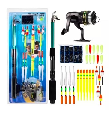 KIT COMPLETO PESCA ACCESORIOS CAÑAS CARRETES SEÑUELOS - 1