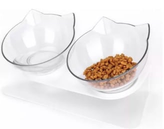 PLATO DOBLE PARA MASCOTAS CON FORMA DE GATO - 2