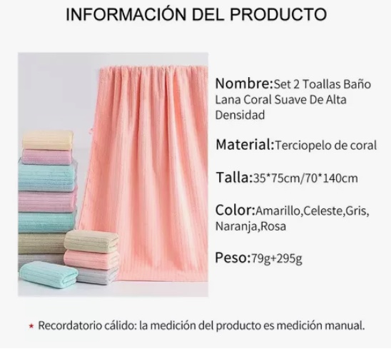 JUEGO DE 2 TOALLAS DE BAÑO TOALLA MANO - 4