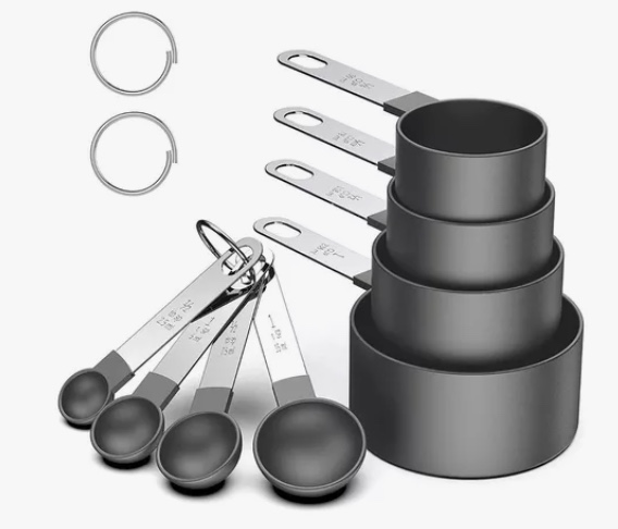 4 CUCHARAS + 4 TAZAS MEDIDORA MANGO ACERO INOXIDABLE