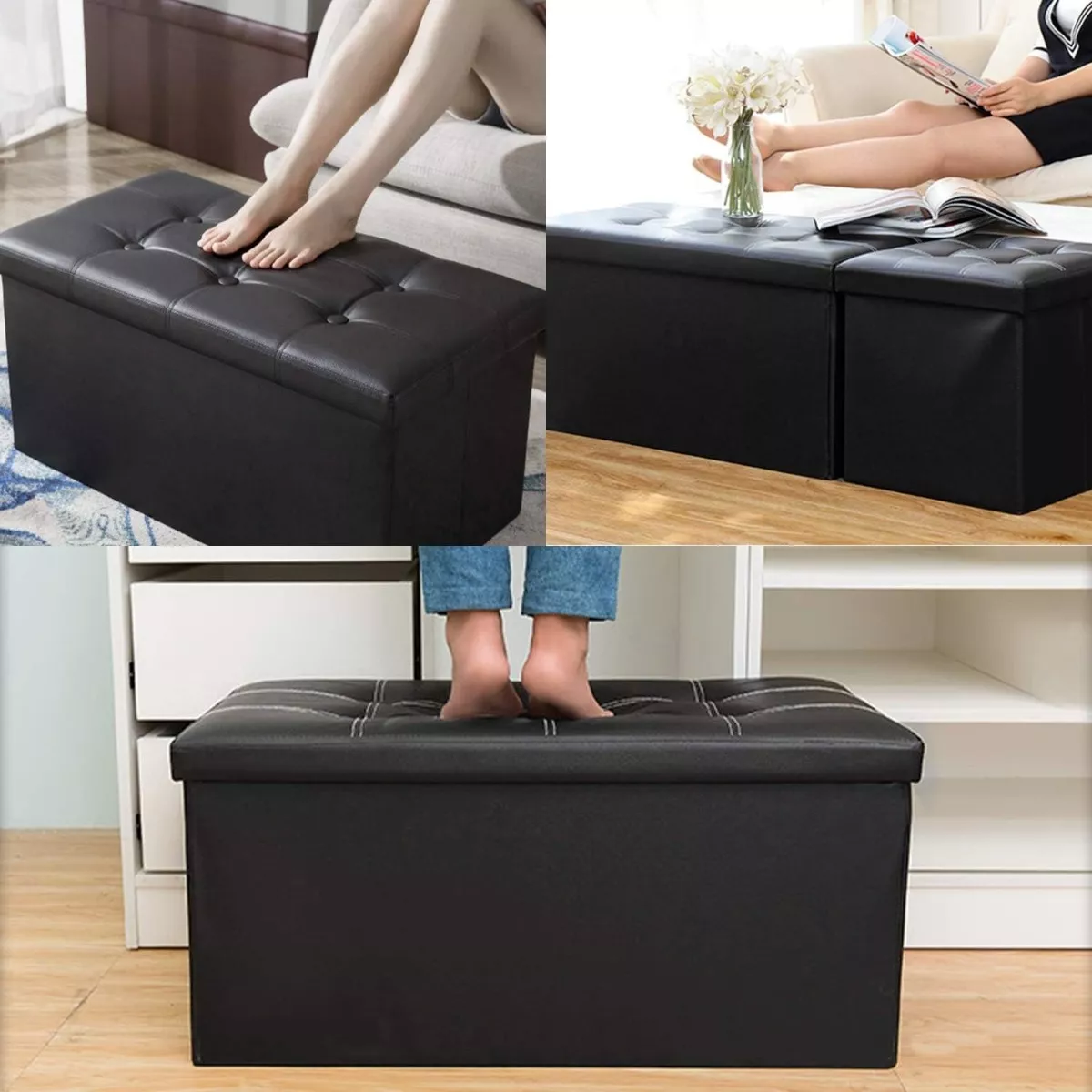 BANQUETA BAUL PUFF BAUL NEGRO - 5