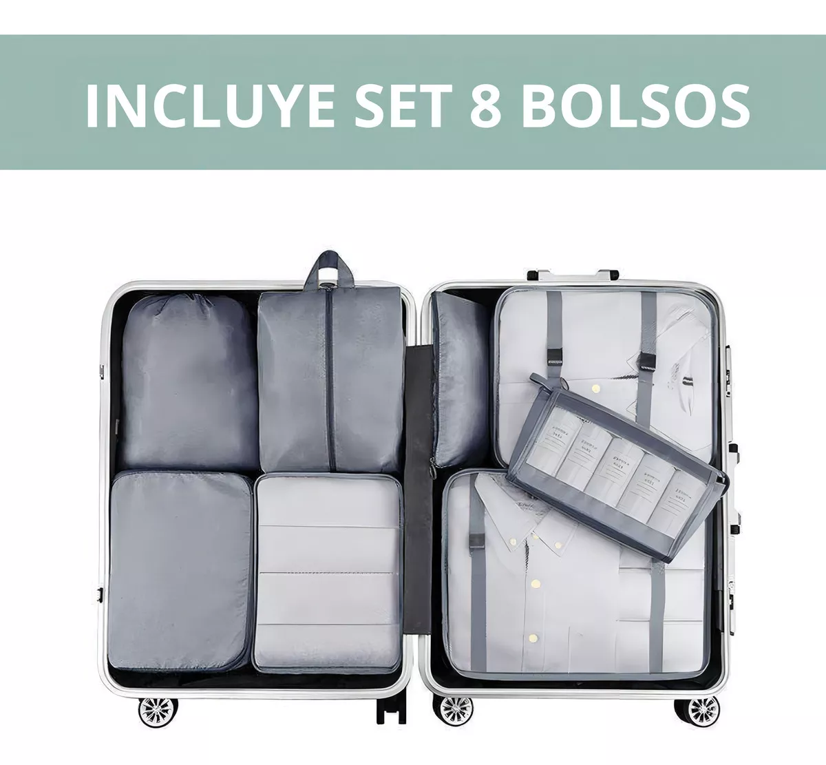 JUEGO DE 8 BOLSAS ORGANIZADORAS DE MALETAS - 2