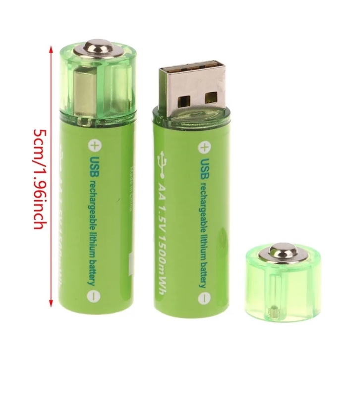 PACK X2 PILAS RECARGABLES USB PILA AA RECARGABLE DOBLE A - 6