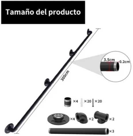 PASAMANOS DE TUBO NEGRO ESCALERA DE 3M - 2