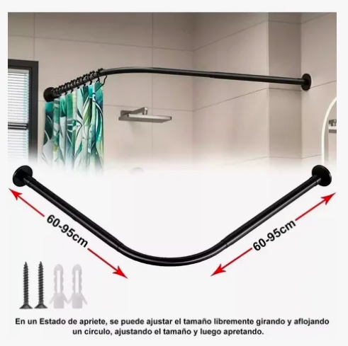 BARRA EXTENSIBLE CORTINA DE DUCHA DE ESQUINA NEGRA - 2