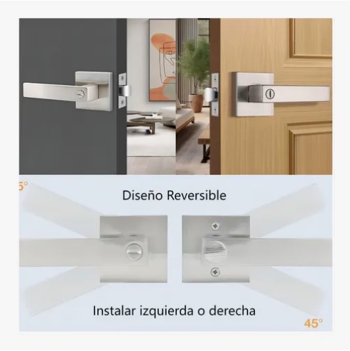 CERRADURA TUBULAR MANILLA CUADRADA SIN LLAVE - 4