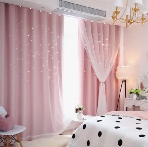 CORTINAS TELA+VISILLO ESTRELLA ROSADA - 2