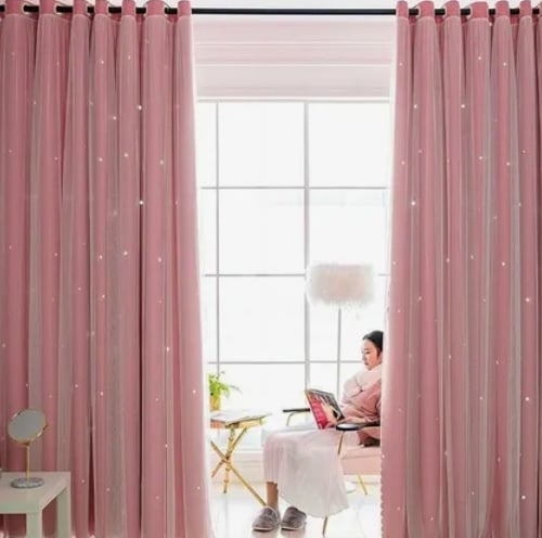 CORTINAS TELA+VISILLO ESTRELLA ROSADA - 3